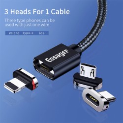 Magnetic cable USB2.0 AM/B micro-USB 1m silver textile. braid